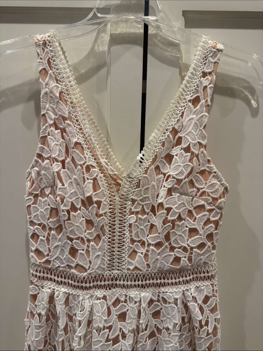 Women’s White Floral Lace Dress with Nude Lining